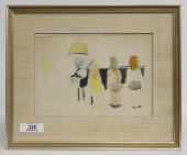 Watercolor girls next to piano