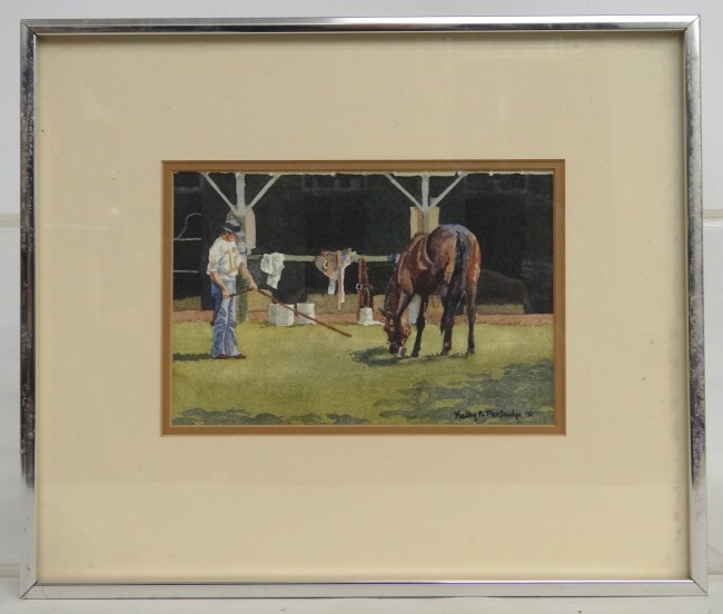 Watercolor horse trainer signed