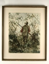 WATERCOLOR - Hunter in Brush b