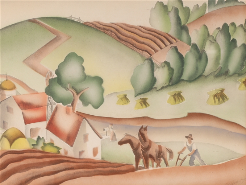 Watercolor landscape "Harvest" by