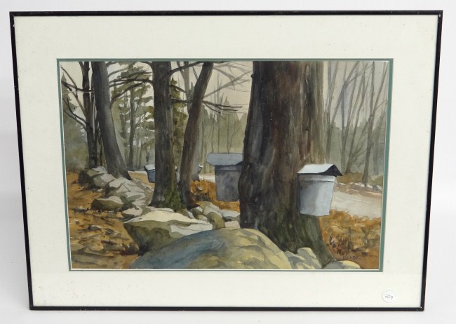 Watercolor maple sugaring signed