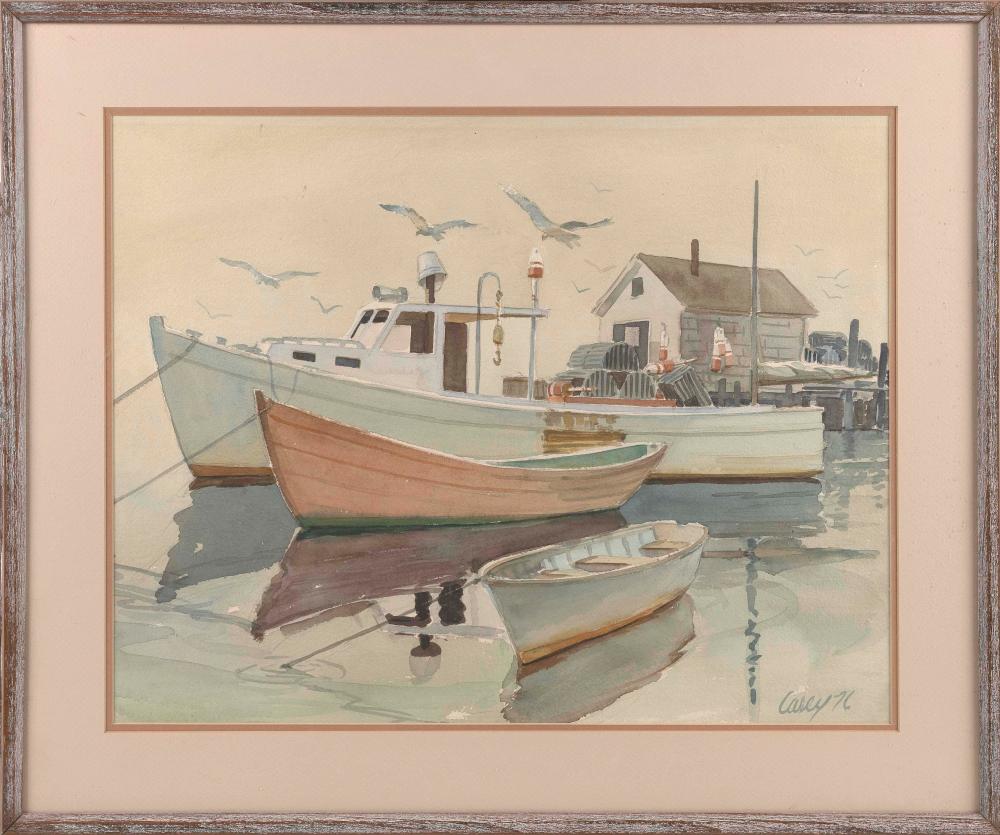 WATERCOLOR OF A DOCK SCENE 20TH