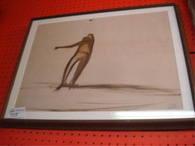 Watercolor of Man Playing Petangue.