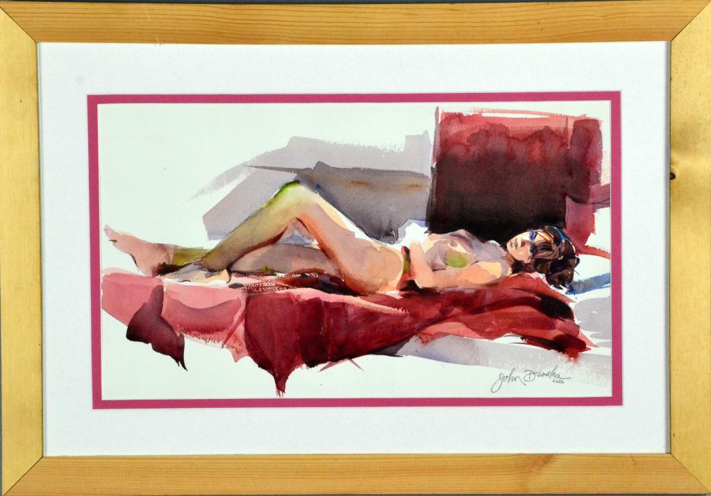 Watercolor of Reclining Nude by