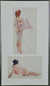 Watercolor of Two Nudes by Joh