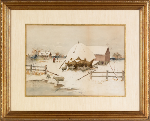 Watercolor on paper of a winter
