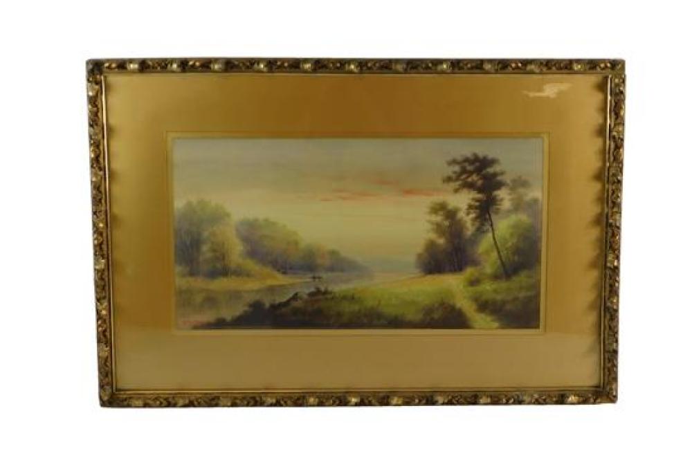 WATERCOLOR ON PAPER OF RIVER SCENE,