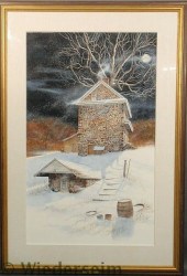 Watercolor painting of a winte
