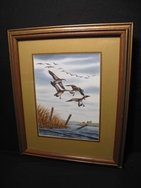 Watercolor painting of Geese flying
