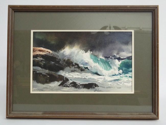 Watercolor seascape signed ''Lou