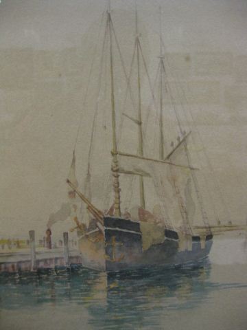 Watercolor Ship at Dock image