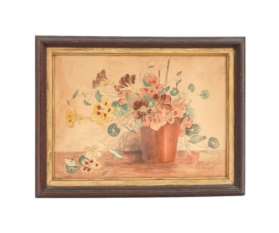 Watercolor still life of potted