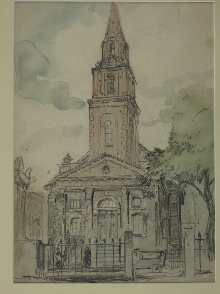 WATERCOLOR- View of a church by
