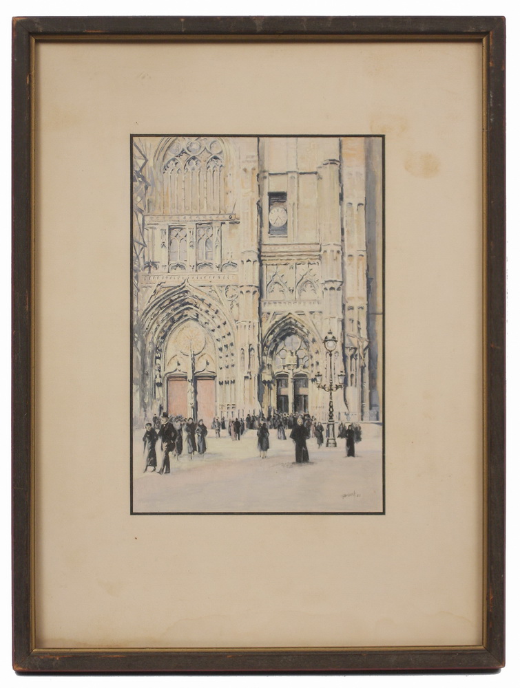 WATERCOLOR - View of front of Reims