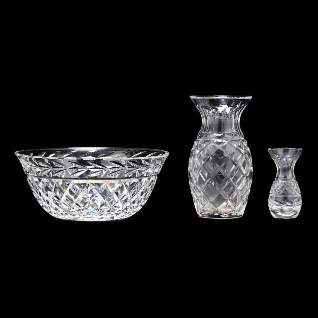 WATERFORD BOWL AND TWO VASES 20th