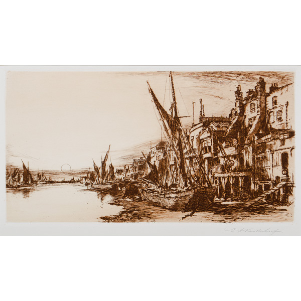 Waterfront Scene Etching by Charles