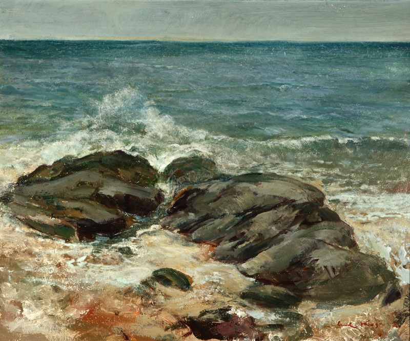 Waves on rocks Pacific Ocean oil on