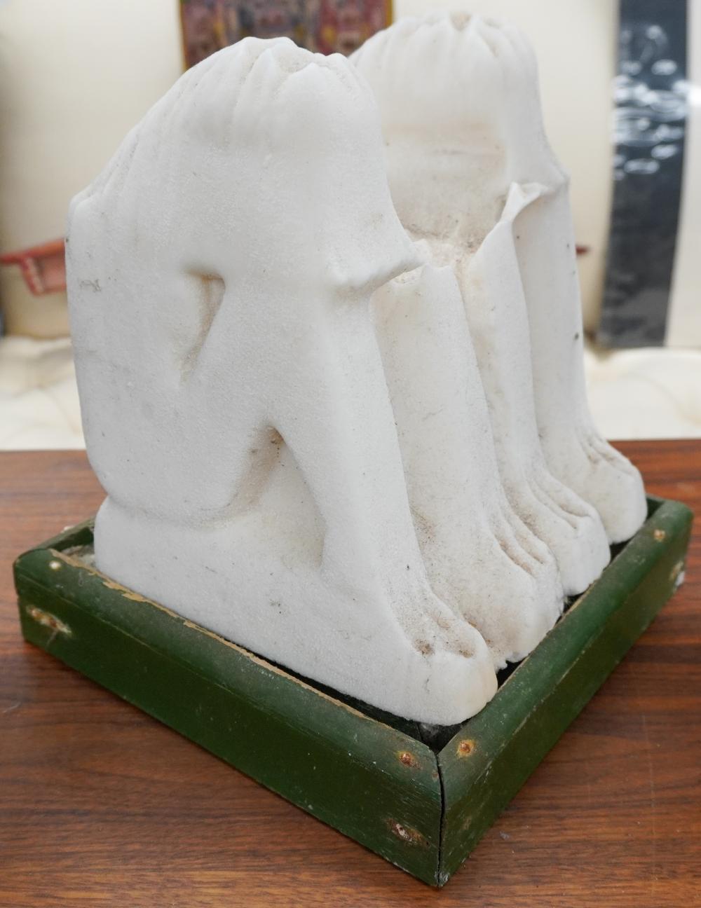 WEATHERED MARBLE SCULPTURE SEATED