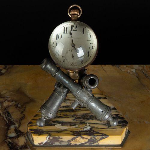 WEBB C. BALL CLOCK ON BRONZE CANNON