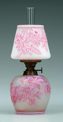 Webb cameo glass lamp, pink and