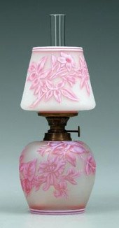 Webb cameo glass lamp, pink an