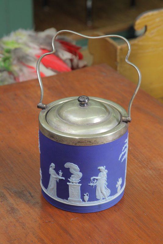 WEDGWOOD BISCUIT JAR. Blue and