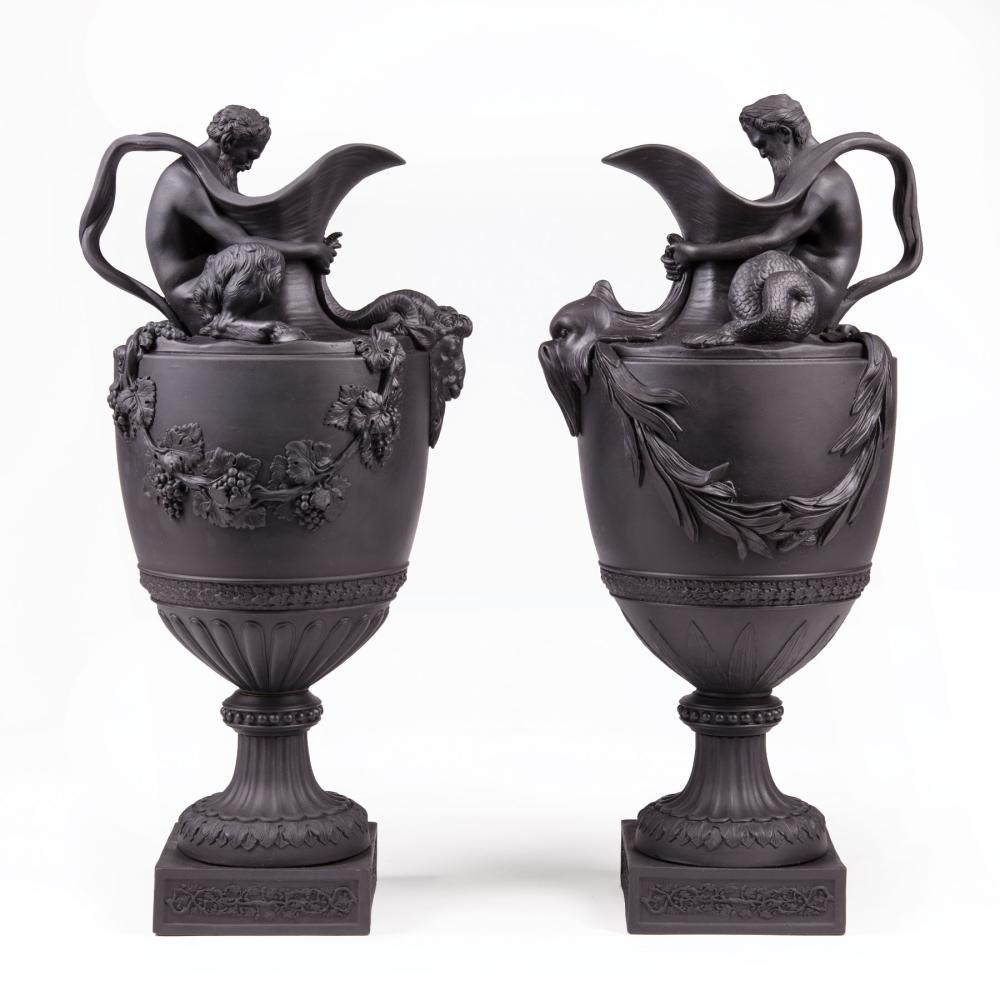 WEDGWOOD BLACK BASALT EWERSPair