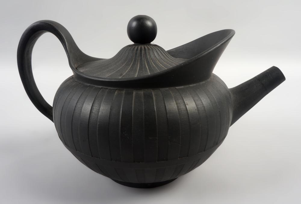 WEDGWOOD BLACK BASALT TEAPOT AND
