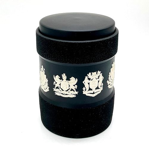 WEDGWOOD BLACK JASPERWARE TEA CADDY