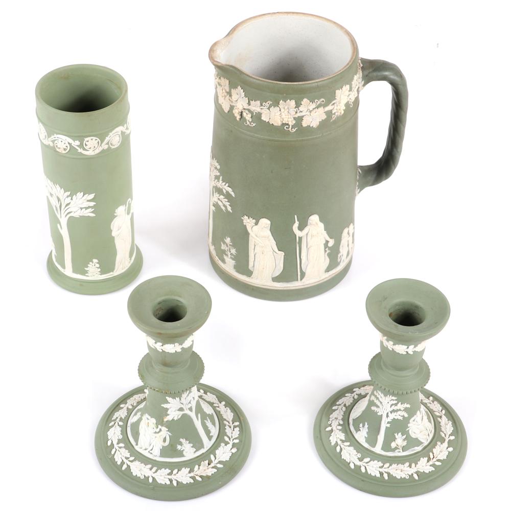 WEDGWOOD GREEN JASPERWARE 4PC