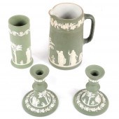 WEDGWOOD GREEN JASPERWARE 4PC