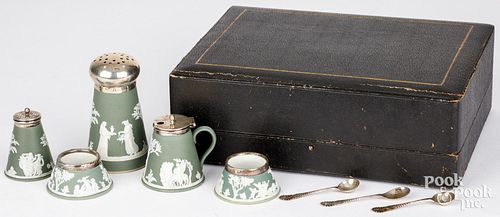 WEDGWOOD GREEN JASPERWARE CONDIMENT