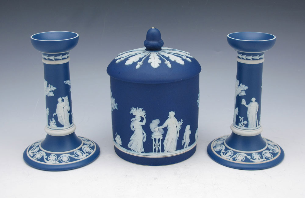 WEDGWOOD JASPERWARE BISCUIT JAR AND