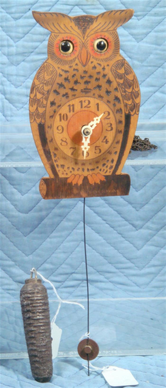 Weight driven owl novelty clock,