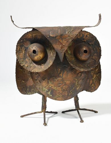 WELDED BRASS OWL SIGNED C. JERE