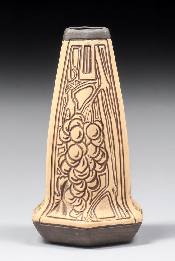 WELLER BURNTWOOD HEXAGONAL VASE