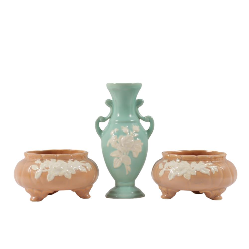 WELLER CAMEO ART POTTERY 3PC.