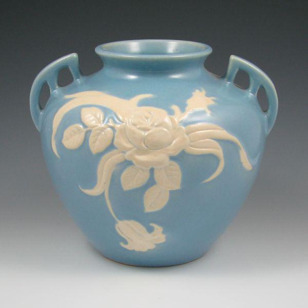 Weller Cameo handled vase in blue.