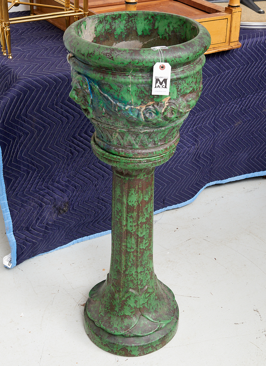 WELLER GREEN POTTERY JARDINIERE AND