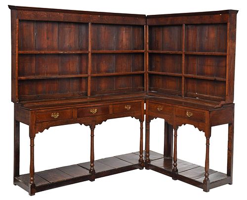 WELSH OAK CORNER DRESSER AND