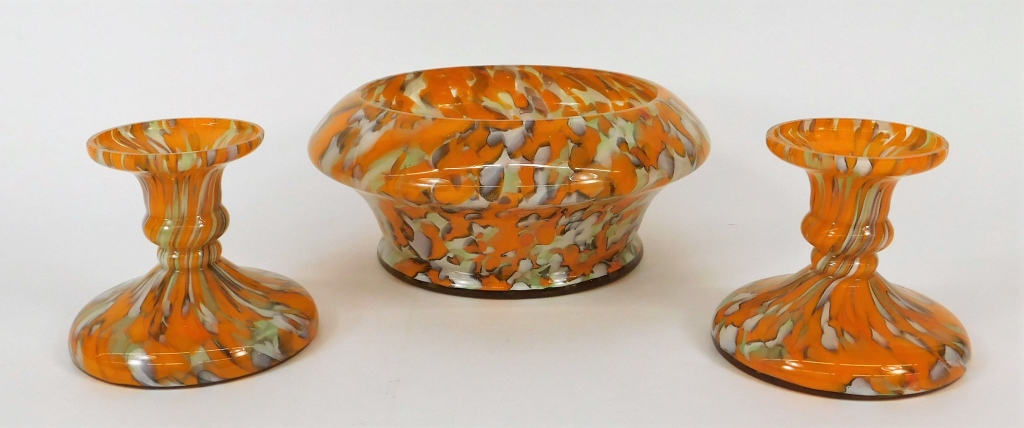 WELZ CZECH SPATTER GLASS CONSOLE