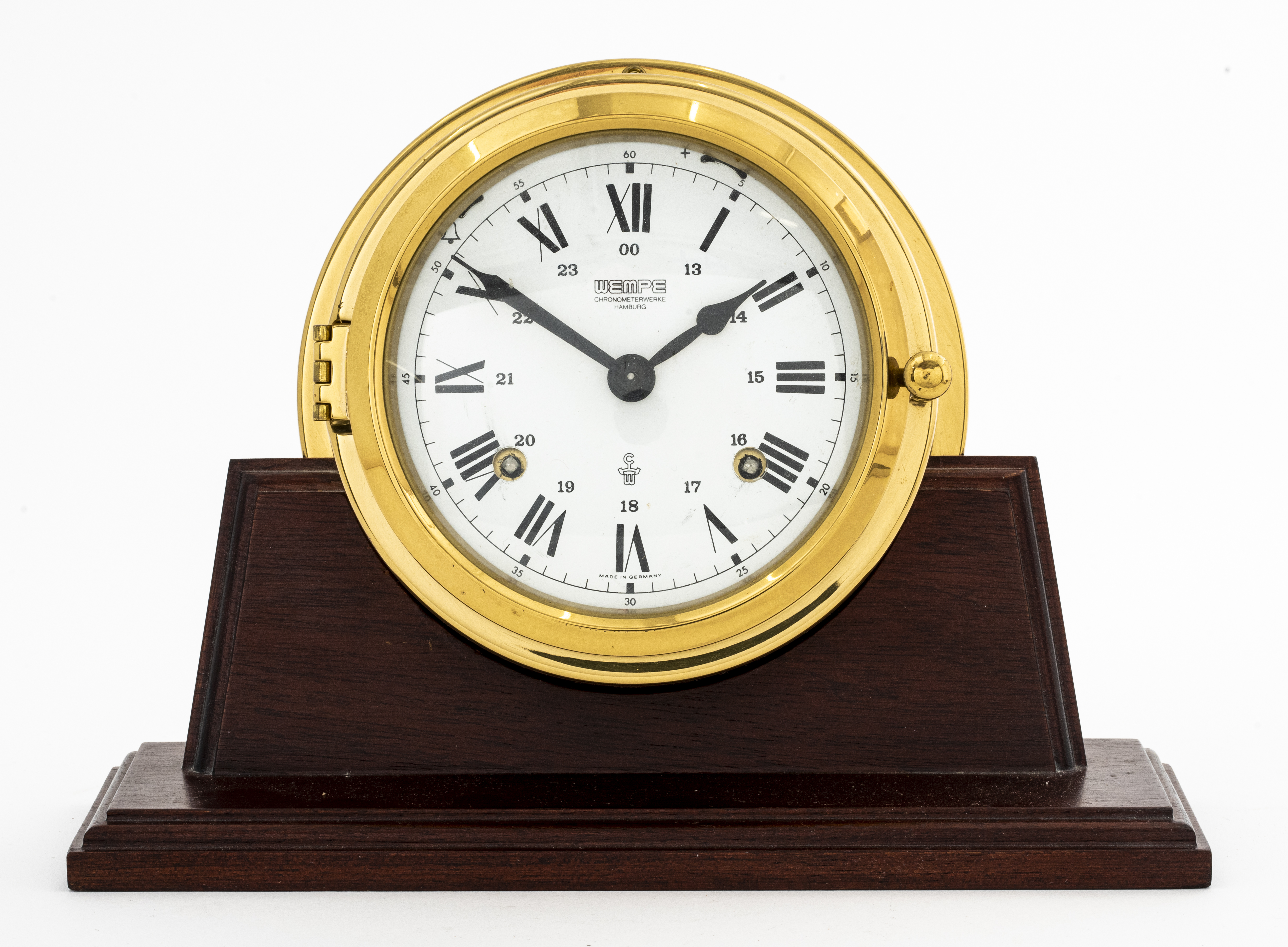 WEMPE BRASS & WOOD MANTLE CLOCK