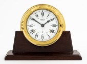 WEMPE BRASS & WOOD MANTLE CLOC