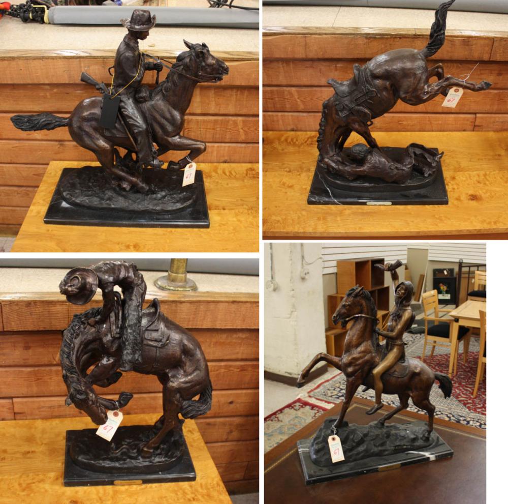 WESTERN BRONZE HORSE AND RIDER