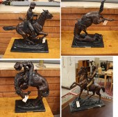 WESTERN BRONZE HORSE AND RIDER