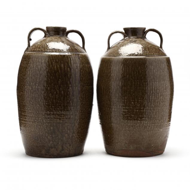 WESTERN NC POTTERY, PAIR OF STORAGE