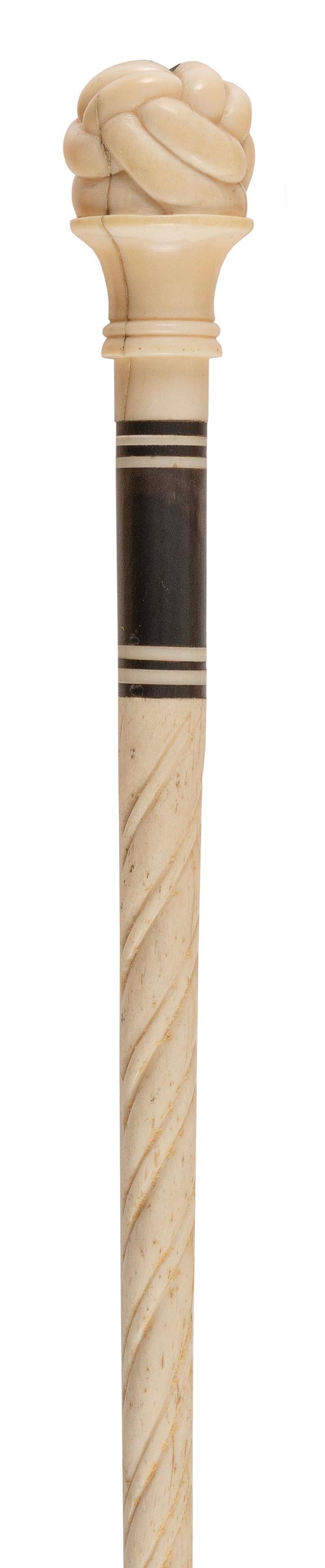 WHALE IVORY AND WHALEBONE CANE 19TH