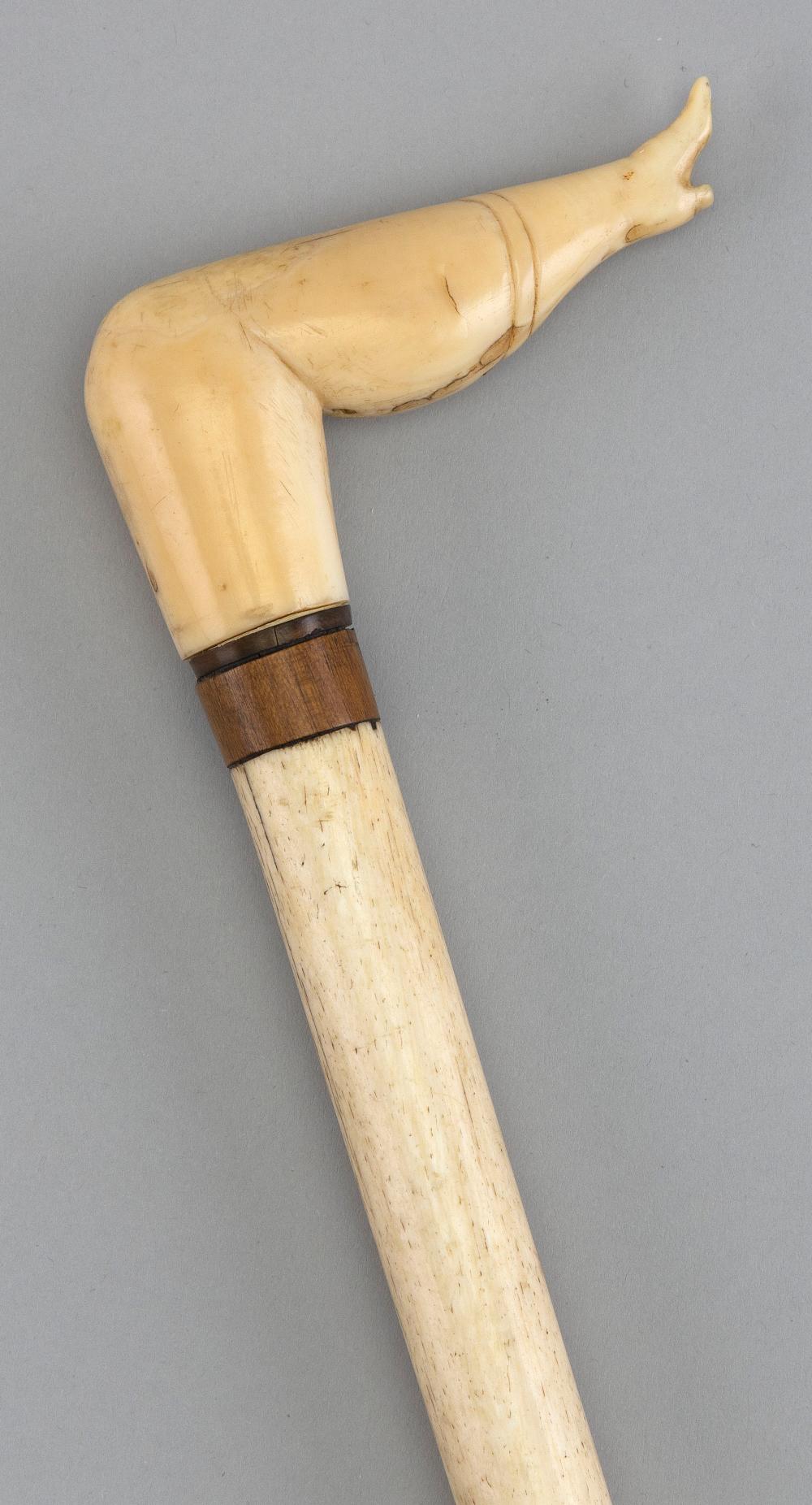 WHALE IVORY AND WHALEBONE CANE WITH