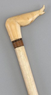 WHALE IVORY AND WHALEBONE CANE