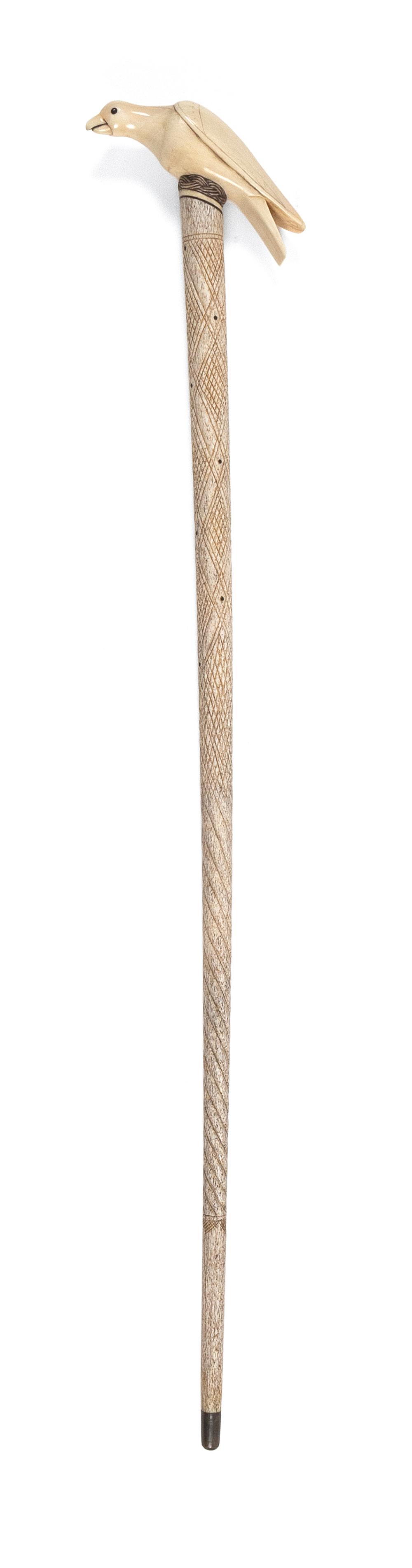 WHALE IVORY AND WHALEBONE CANE WITH